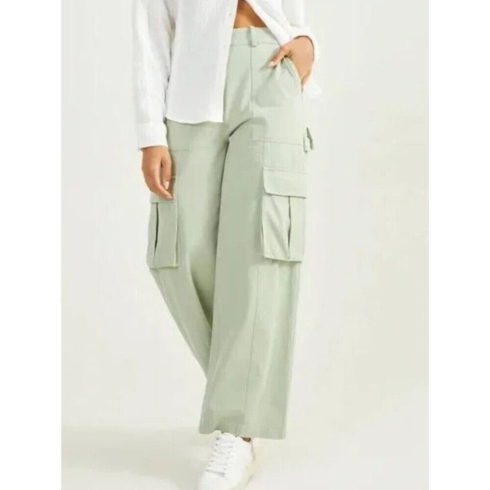 Altar'd State Sage Green Wide Leg Cargo Pants Relaxed Cotton Small